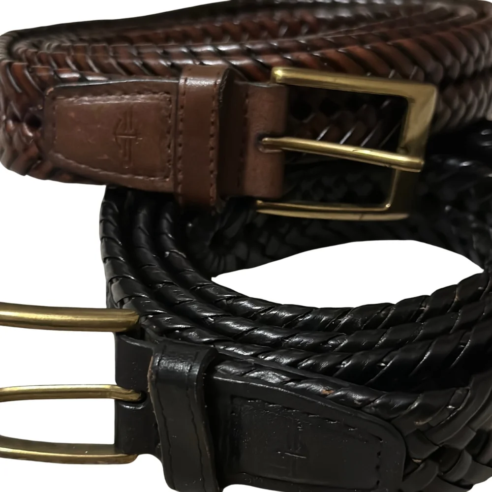Men's 50 DOCKERS Braided LEATHER Casual NICE BELTS LOT Black & Brown for Jeans